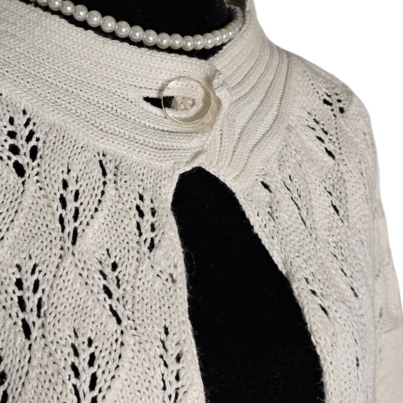 Nine West Cream Open-Knit Women's Poncho - Picture 5 of 7